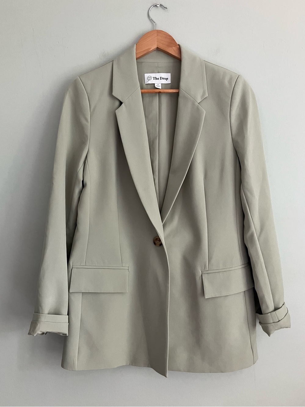 THE DROP Sage Green Long Structured Oversized Blazer Size S-M
